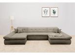 Wohnlandschaft DOMO COLLECTION "MORIC wahlweise mit Bettfunktion und Armteilverstellung, XXL", braun (schlamm), B:386cm H:80cm T:172cm, 100% Polyester, Sofas, Wohnlandschaft, U-Form, beidseitig mit Recamiere, incl. Zierkissen, Cord-Bezug
