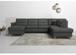 Wohnlandschaft HOME AFFAIRE "Palmera U-Form, B: 308 cm", grau (anthrazit), B:308cm H:89cm T:212cm, Luxus-Microfaser (100% Polyester);Struktur (100% Polyester);Luxus-Microfaser in Lederoptik (100% Polyester), Sofas, Wohnlandschaft, optional Bettfunktion & Bettkasten, Federkern