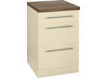 Unterschrank WIHO KÜCHEN "Unna", beige (front und korpus: magnolia, arbeitsplatte: eiche tabak), B:50cm H:85cm T:60cm, Schränke, Unterschrank, 50 cm breit, mit 2 großen Auszügen