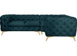 Chesterfield-Sofa HOME AFFAIRE "Ecksofa GLYNIS L-Form mit Wellenunterfederung, Maße B/T/H 264/204/75cm", blau (petrol), B:264cm H:75cm T:204cm, Struktur (100% Polyester);Samtoptik (100% Polyester), Sofas, Chesterfield-Sofa, aufwändige Knopfheftung, moderne Chesterfield Optik, Fußfarbe wählbar