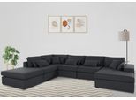 Wohnlandschaft OTTO HOME "Florid U-Form", grau (anthrazit), B:360cm H:75cm T:260cm, Baumwollmix (60% Baumwolle/40% Leinen);Struktur fein (100% Polyester);Samtoptik (100% Polyester);Samtvelours (100% Polyester);Struktur (100% Polyester);Struktur recycelt (100% recyceltes Polyester), Sofas, Wohnlandschaft, 6 Teile, bestehend aus Modulen, viele Bezugsqualitäten, auch in Cord