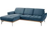 Ecksofa EXXPO - SOFA FASHION "Palic, inkl. Rückenverstellung, bequem, elegant, Breite 245cm, L-Form", blau (denim), B:245cm H:87cm T:185cm, Webstoff Premium: 67% Polyester, 33% Baumwolle;Webstoff: 100% Polyester;Velours: 100% Polyester, Sofas, Ecksofa, vom Sofa zum Hochlehner. Hohe Füße und Holzblende als Designmerkmal