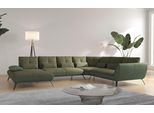 Wohnlandschaft OTTO HOME "Mikado U-Form", grün (olive), B:376cm H:88cm T:297cm, 100% Polyester, Sofas, Wohnlandschaft, inkl. Sitztiefenverstellung und Armteilverstellung