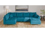 Wohnlandschaft HOME AFFAIRE "CHARRE U-Form mit Ottomane, Maße B/T/H: 310/161/81 cm", blau (türkis), B:310cm H:81cm T:161cm, 92% Polyester, 8% Nylon, Sofas, Wohnlandschaft, feine Steppung, lose Rücken- und Zierkissen, auch in Cord und Bouclé