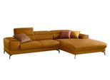 Ecksofa W.SCHILLIG "Piedroo, Designsofa mit tollem Sitzkomfort, elegant und bequem, L-Form", gelb (brandy s37), B:303cm H:70cm T:193cm, Stoff S37 (100% Polyester): Luxus-Microfaser in Lederoptik, Sofas, Ecksofa, Kopfteilverstellung, wahlweise mit Sitztiefenverstellung, Breite 303cm