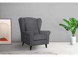 Sessel HOME AFFAIRE "Ohrensessel CHISTELLE, wahlweise mit Polsterhocker", grau (dunkelgrau), B:81cm H:99cm T:87cm, 100% Polyester, Sessel, Sessel, mit Wellenunterfederung, Maße: B/T/H: 81/87/99 cm