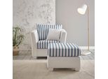 Sitzgruppe HOME AFFAIRE "CALIFORNIA", beige (hellbeige, blau gestreift), B:95cm H:88cm T:161cm, 100% PES, Sitzmöbel-Sets, Sitzgruppe, maritimer Landhausstil, Sessel mit passenden Hocker 65x65 cm