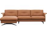 Ecksofa FLEXLUX "Glow, super bequem durch hochwertigem Sitzaufbau mit Federkern, L-Form", braun (modern cognac braun), B:273cm H:81cm T:158cm, 100% Echteder, Sofas, Ecksofa, Modernes skandinavisches Design