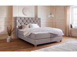 Boxspringbett HOME AFFAIRE "Harmones hoch", grau (hellgrau), B:203cm L:210cm, Struktur (100% Polyester), Komplettbetten, Boxspringbett, in 3 Breiten, Härtegrad auch im Mix mit je 1 Matratze in H2 und H3
