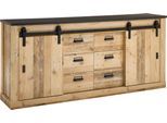 Sideboard HOME AFFAIRE "SHERWOOD", braun (old style hell dekor), B:201cm H:91cm T:43cm, Sideboards, Sideboard, modernes Holz Dekor, mit Scheunentorbeschlag aus Metall, Breite 201 cm
