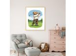 Bild mit Rahmen QUEENCE "Vintage Teddy Bär in Golf Club", bunt (farbe rahmen: beige, farbe bild(er): blau), B:50cm H:70cm T:1,5cm, Acrylglas, Holzrahmen, Bilder, Bild mit Rahmen, HD Premium Poster-Druck inkl. Echtholzrahmen in beige