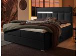 Boxbett "Tessa", schwarz, B:183cm L:213cm, Bezug Bett: Kunstleder (100% Polyurethan);Bezug Topper: Jersey (100% Polyester), ATLANTIC HOME COLLECTION, Komplettbetten, Boxbett, mit LED-Beleuchtung und Bettkasten