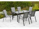 Garten-Essgruppe MERXX "Amalfi", grau (anthrazit, anthrazit, grafit), Polyester, Aluminium, Polyester, Sicherheitsglas, Sitzmöbel-Sets, Garten-Essgruppe, 6 Sessel, stapelbar, Tisch 90x150 cm