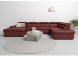 Wohnlandschaft HOME AFFAIRE "Alberto U-Form", rot (merlot), B:350cm H:73cm T:228cm, Luxus-Microfaser in Lederoptik (100% Polyester);Microfaser in Antiklederoptik (100% Polyester);Luxus-Microfaser Vintageoptik (100% Polyester);Luxus-Microfaser weich (90%Polyester 10%Polyamid), Sofas, Wohnlandschaft, mit Kopfteilverstellung, wahlweise mit Bettfunktion