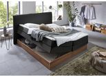 Boxspringbett HOME AFFAIRE "Blomen", grau (anthrazit), B:182cm L:224cm, Komplettbetten, Boxspringbett, mit Walnuss-Dekor, mit Bettkasten, verschiedene Härtegrade, mit Topper