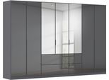 Drehtürenschrank OTTO HOME "Kleiderschrank Kleiderschränke Schrank Garderobe AGORDO mit Glasfront", grau (graumetallic, glas basalt), B:315cm H:229cm T:54cm, Holzwerkstoff, Schränke, Drehtürenschrank, mit Außenschubkästen, in 7 Breiten und 2 Höhen MADE IN GERMANY