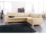 Ecksofa DOMO COLLECTION "Alisson, zeitlose Optik, flache Armlehnen, L-Form", beige (creme), B:249cm H:75cm T:181cm, Microfaser aus 100% Polyester;Softlux, das pflegeleichte Kunstleder aus 80% PVC, 18% Polyester und 2% Polyurethan;Strukturstoff aus 90% Polyester und 10% Polyacryl, Sofas, Ecksofa, fester Sitzkomfort, wahlweise mit Bettfunktion