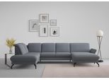 Wohnlandschaft SIT & MORE "Fashion U-Form", blau (blaugrau), B:338cm H:84cm T:207cm, Sofas, Wohnlandschaft, wahlweise mit Kopfteilverstellung, Vorziehsitz, motorisch, Metallfüße