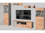 Wohnwand OTTO HOME, braun (braun und grau), B:305cm H:185cm T:35cm, Holzwerkstoff, Massivholz, Kastenmöbel-Sets, Wohnwand, schöne moderne Optik