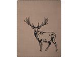 Wohndecke BIEDERLACK "Deer", grau (braun, anthrazit), B:150cm L:200cm, Baumwolle, Polyester, Wohndecken, Wohndecke, mit Zierstich