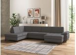 Wohnlandschaft DOMO COLLECTION "Capelo, komfortabel, klare Linien zeichnen dieses Design aus, U-Form", grau (dunkelgrau), B:348cm H:84cm T:204cm, 100% Polyester, Sofas, Wohnlandschaft, mit Armteilverstellung, wahlweise mit Bettfunktion, Federkern