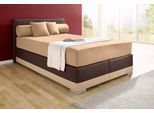 Boxspringbett MAINTAL "Lago", braun (cappucinofarben, braun), B:147cm L:210cm, Bezug Kopteil und seitliche Unterbox wahlweise Microvelours aus 100% Polyester oder Kunstleder;DIe Obermatratze ist bei beiden Bezugsqualitäten mit Microfaser (100% Polyester) bezogen, Unterseite 100% Baumwolle;Das Kopfteil ist bei Microvelours an den Ecken abgerundet, bei Kunstleder gerade;Bezug der Oberseite aus strap