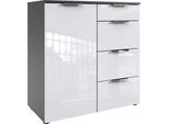 Kombikommode WIMEX "level36 D by fresh to go", grau (korpus graphit, front lack weiß), B:81cm H:84cm T:41cm, Holzwerkstoff, Sideboards, Kombikommode, Fronten lackiert Hochglanz, soft-close Funktion, 81cm breit