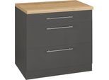 Unterschrank WIHO KÜCHEN "Unna", grau (front und korpus: anthrazit, arbeitsplatte: sonoma eiche), B:90cm H:85cm T:60cm, Schränke, Unterschrank, 90 cm breit, mit 2 großen Auszügen