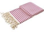Plaid DONE. "Lounge Stripes", pink (pink, beige), B:100cm L:180cm, Baumwolle, Wohndecken, Plaid, Leichtes Plaid mit geknoteten Fransen