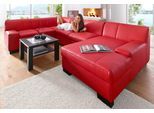Wohnlandschaft DOMO COLLECTION "Norma Top, elegant und modern, flache Armlehnen, komfortabel, U-Form", rot, B:328cm H:77cm T:90cm, Kunstleder SOFTLUX;Struktur (90% Polyester, 10% Polyacryl);NaturLEDER (handschuhweiches Rindsleder) im Sitz und Rücken - Korpus in farblich passendem Kunstleder SOFTLUX, Sofas, Wohnlandschaft, wahlweise mit Bettfunktion, mit viel Platz