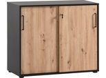 Aktenschrank WELLTIME "Aino", schwarz (schwarzmatt, artisan eichefarben), B:100,1cm H:83,6cm T:41cm, FSC-zertifizierter Holzwerkstoff, Schränke, Aktenschrank