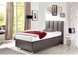 Boxspringbett, grau, B:134cm L:210cm, Bezug Unterbox und Kopfteil: Microfaservelours, 100% Polyester in Leder-Optik;Bezug Obermatratze: 100% Polyester, waschbar bis 60C, WESTFALIA SCHLAFKOMFORT, Komplettbetten, Boxspringbett