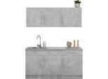 Pantryküche WIHO KÜCHEN "Cali", grau (küche: grau, front: betonfarben, korpus: betonfarben, arbeitsplatte: canvas grau), B:160cm T:60cm, Komplettküchen-Sets, Pantryküche, ohne E-Geräte, Breite 160 cm