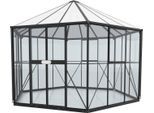Gewächshaus VITAVIA "Juno 9000, mit Stahlfundamentrahmen", schwarz, B:336cm H:283,7cm T:383,3cm, Gewächshäuser, Gewächshaus, Alu-Profile,3 mm Sicherheitsglas, Dach 6 mm Hohlkammerplatten
