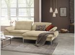 Ecksofa W.SCHILLIG "enjoy&MORE, Designsofa, elegant und bequem, L-Form", beige (sahara s37), B:294cm H:87cm T:185cm, Chenille-Flachgewebe R66 (85% Polyester, 15% Nylon);Longlife Xtra-Leder Z59: Glattleder mit modischer Prägung. Hautstärke 0, 9 - 1, 1 mm;Stoff S37 (100% Polyester), Sofas, Ecksofa, mit Sitztiefenverstellung, Füße Chrom glänzend, Breite 294 cm