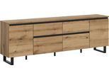 Lowboard HOME AFFAIRE "TOMA, 188cm breit, Metall-Kufen-Fuß, 2 Türen, 2 Schubkästen,2 Klappen", braun (evoke oak nachbildung), B:188cm H:65cm T:36cm, Sideboards, Lowboard, TV-Lowboard, Mediaschrank, Mediaboard, TV-Schrank, Schrank, Board
