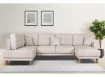 Wohnlandschaft HOME AFFAIRE "TRIPLO U-Form wahlweise mit Schlaffunktion, B/T/H: 310/192/90 cm", beige, B:310cm H:90cm T:192cm, 88% Polyester, 9% Rayon, 3% Nylon, Sofas, Wohnlandschaft, Schlafsofa, auch mit Bettkasten, Steppung im Rückenkissen