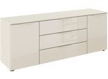 Schubkastenkommode RAUCH "Kommode Türkommode Sideboard Kombikommode FLIPP mit Glasfront", beige (beige, glas beige (champagner)), B:160cm H:61cm T:42cm, Holzwerkstoff, Sideboards, Schubkastenkommode, 2-türig mit 3 Schubladen und Soft-Close-Funktion sowie Glasfront