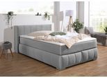 Boxspringbett HOME AFFAIRE "Chelles", silber, B:147cm L:225cm, Samtoptik (100% Polyester);Bezug der Spiegelfläche Matratzendrell aus 100% Polyester;Struktur fein 100% Polyester), Komplettbetten, Boxspringbett, inkl. Kaltschaumtopper, in 5 Breiten und 3 Matratzenarten