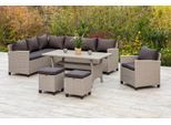 Garten-Essgruppe MERXX "Palma", beige (natur, dunkelbraun), H:74cm T:70cm, Kunststoff, Stahl, Sitzmöbel-Sets, Garten-Essgruppe, pulverbeschichteter Stahl, Polyrattan