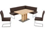 Essgruppe K+W KOMFORT & WOHNEN "Santos III", braun (dunkelbraun), B:205cm H:86cm T:158cm, Sitzmöbel-Sets, Essgruppe, gepolsterte Eckbank und Stühle, langer Schenkel rechts oder links