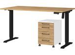 Büromöbel-Set GERMANIA "Profi 3.0", weiß (weiß, grandson, eiche, nachbildung), Schreibtisch 140cm breit Holzwerkstoff Metall, Holzwerkstoff, Metall, Arbeitsmöbel-Sets, Büromöbel-Set, Büromöbel-Set bestehend aus Schreibtisch und Rollcontainer