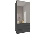 Falttürenschrank WIMEX "Oxford by fresh to go, in der Breite 100cm, in 2 Höhen erhältlich", grau (grafit, saharagrau), Schränke, Grafit, B/H/T: 100cm x 216cm x 58cm, Schubladen: 3 Stk. Türen: 2 Stk. mit Spiegel, Holzwerkstoff, Falttürenschrank, mit hochwertigen Falttüren für den perfekten Überblick, B:100cm H:216cm T:58cm
