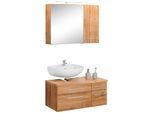 Badmöbel-Set WELLTIME "Davos", braun (eichefarben), Siphonausschnitt links, Holzwerkstoff, MDF, Melamin, Kastenmöbel-Sets, Badmöbel-Set, mit LED-Beleuchtung, Hängeschrank und Waschbeckenunterschrank