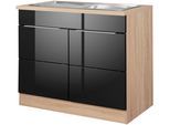 Spülenschrank KOCHSTATION "KS-Brindisi", schwarz (schwarz hochglanz, eichefarben), B:100cm H:85cm T:60cm, Holzwerkstoff, MDF, Schränke, Spülenschrank, 100 cm breit, inklusive Einbauspüle