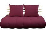 Schlafsofa KARUP DESIGN "Shinsano, futonstil, Rückenrahmen und zweiteiligem Kissenset", bunt (bordeauxrot), B:140cm, Sofas, Schlafsofa, aus massivem Kiefernholz, faltbarer Matratze, multifunktional, Scandi