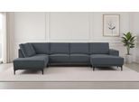 Wohnlandschaft OTTO HOME "XXL Sofa Oland, Struktur, Flachgewebe, Luxus-Microfaser, Boucle", dunkelgrau, B:345cm H:85cm T:210cm, 92%PES 8%NY, Sofas, Wohnlandschaft, U-Form, 345 cm, Wellenunterfederung, Skandi-Design, Metallfüße