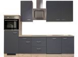 Küchenzeile FLEX-WELL "Moreana", grau (küche: grau, front: basaltgrau, korpus: san remo eiche, arbeitsplatte: san remo eiche), B:280cm H:234cm T:60cm, Komplettküchen-Sets, Küchenzeile, wahlweise mit E-Geräten, Gesamtbreite 280 cm
