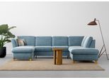 Wohnlandschaft HOME AFFAIRE "Trelleborg U-Form", blau (blau, grau), B:307cm H:86cm T:213cm, 100% Polyester, Sofas, Wohnlandschaft, wahlweise mit Bettfunktion und Bettkasten, inkl. Federkern-Polsterung