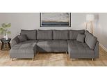 Wohnlandschaft HOME AFFAIRE "CHARRE U-Form mit Ottomane, Maße B/T/H: 310/161/81 cm", grau (dunkelgrau), B:310cm H:81cm T:161cm, 100% Polyester, Sofas, Wohnlandschaft, feine Steppung, lose Rücken- und Zierkissen, auch in Cord und Bouclé